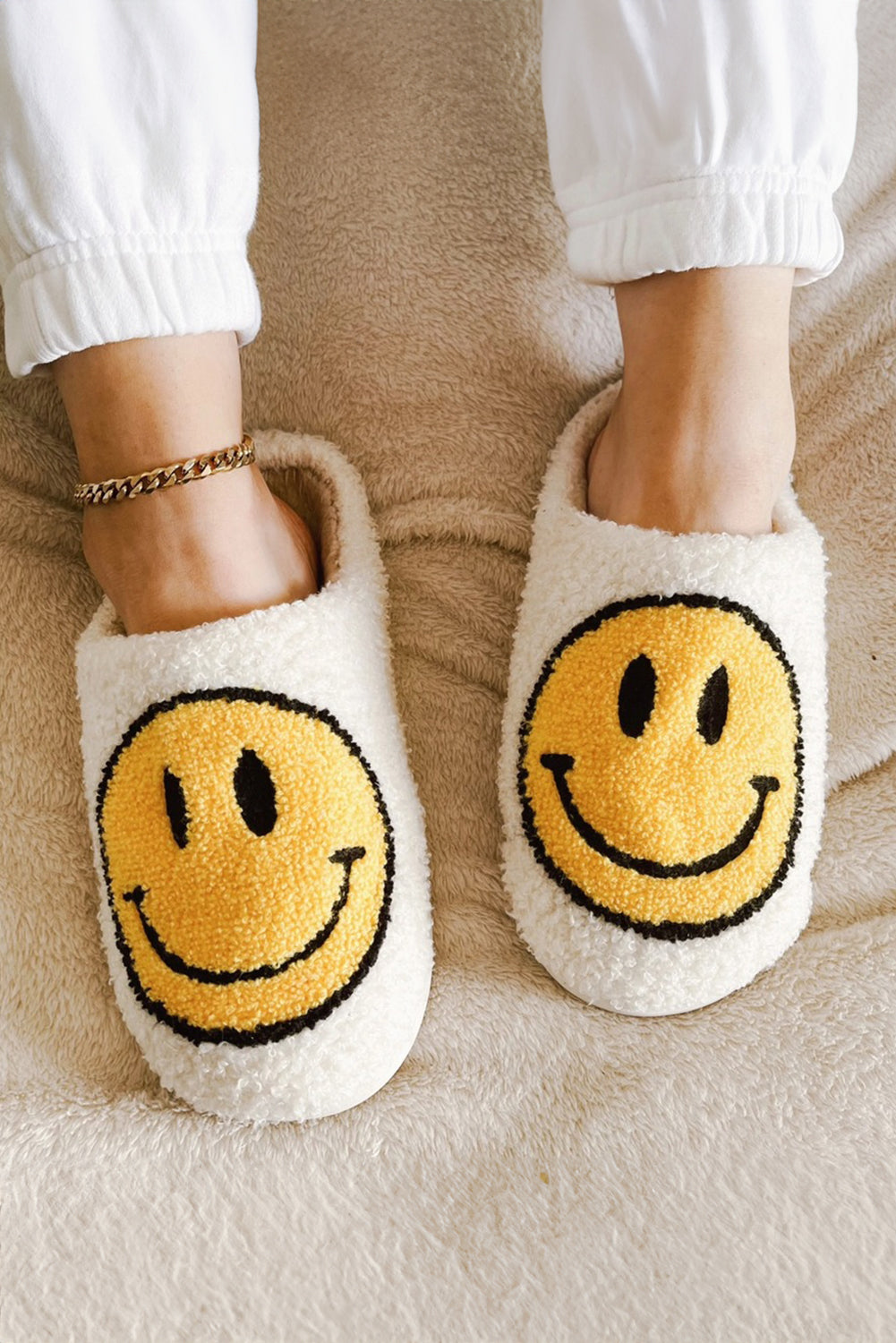 Pink Smile Face Print Non-slip Plush Home Slippers(back-order Estimated Shipping Date：11/30/2024)