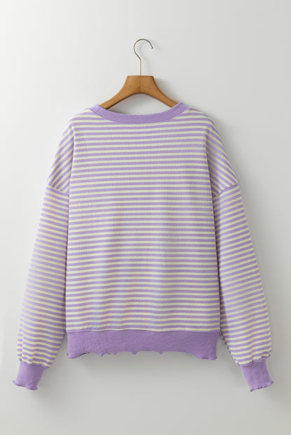 Green Stripe Drop Shoulder Long Sleeve Top