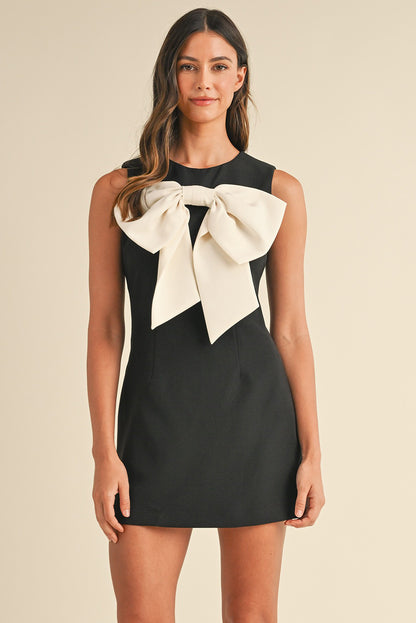 Black Bow Front High Waist Sleeveless Mini Dress