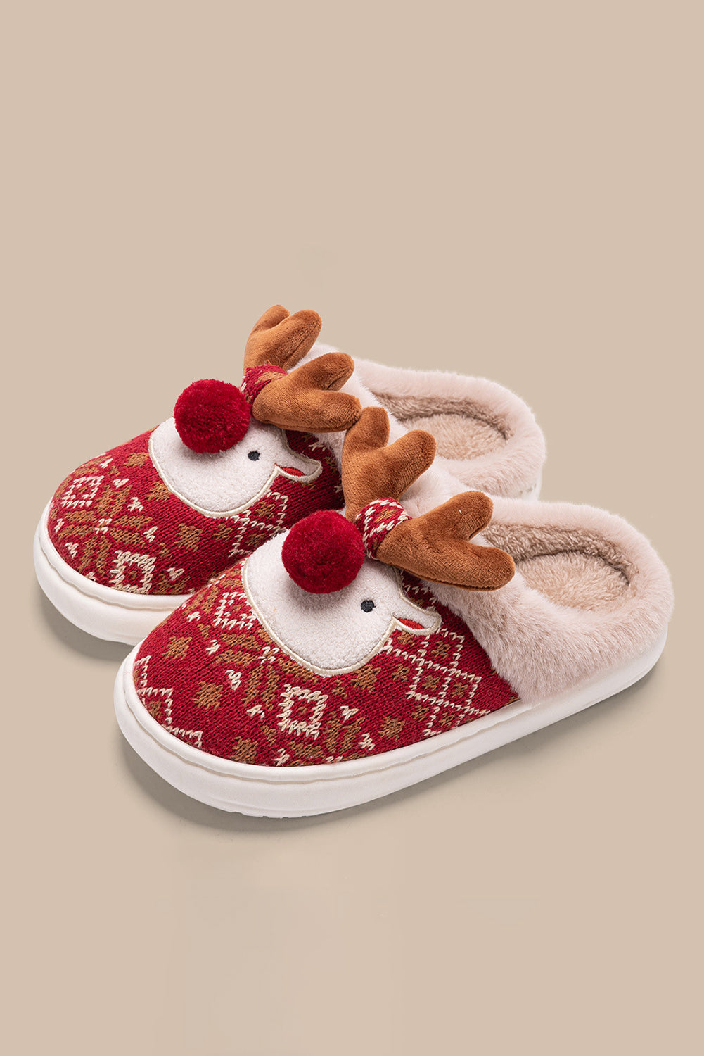 Fiery Red Christmas Cartoon Reindeer Plush Home Slippers(back-order Estimated Shipping Date：11/30/2024)