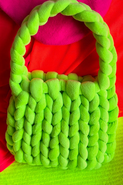 Pear Green Woven Chunky Yarn Tote Bag