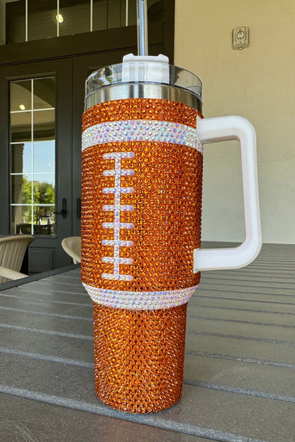 Orange 40oz Rhinestone Rugby Football Handle Vacuum Cup