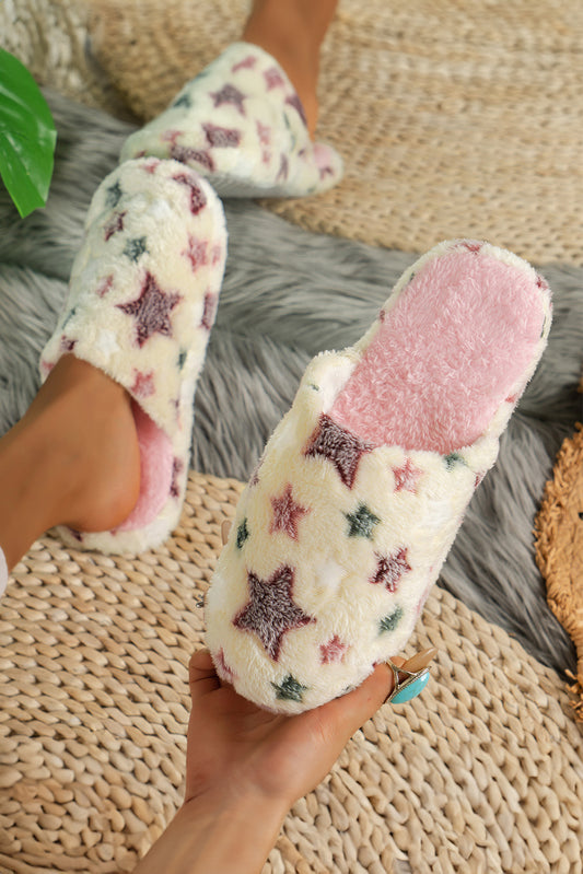 Beige Cute Star Plush Home Slippers(back-order Estimated Shipping Date：11/30/2024)