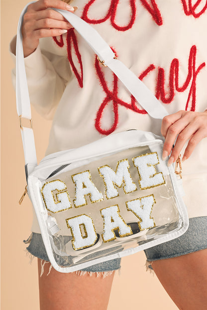 White Chenille GAME DAY Pattern Clear Bag