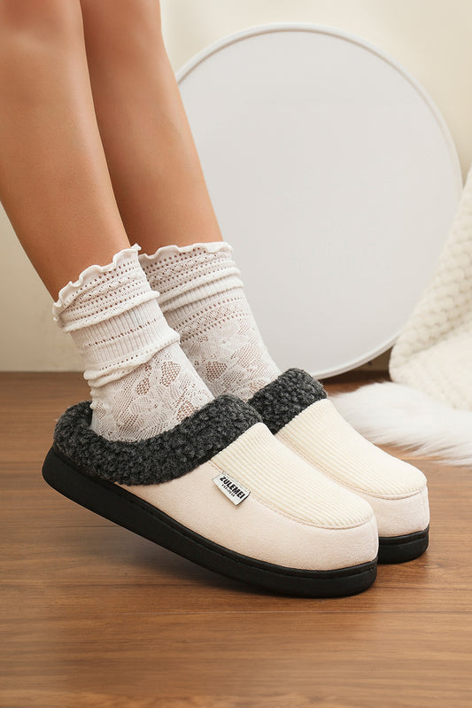 White Plush Lined Winter Warm Slippers(back-order Estimated Shipping Date：11/30/2024)