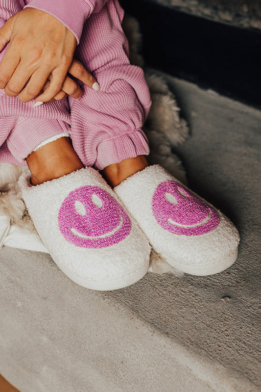 Pink Smile Face Print Non-slip Plush Home Slippers(back-order Estimated Shipping Date：11/30/2024)