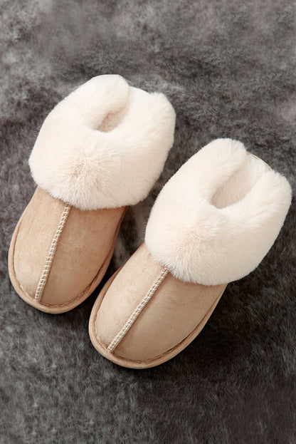 Khaki Faux Suede Plush Lined Open Heel Slippers(back-order Estimated Shipping Date：11/30/2024)