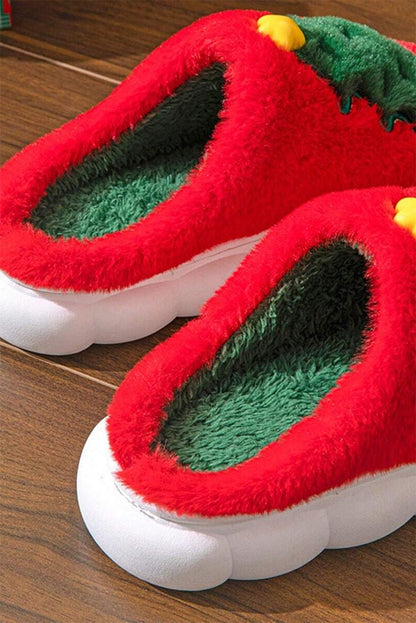 Fiery Red Christmas Tree Graphic Plush Slippers(back-order Estimated Shipping Date：11/30/2024)