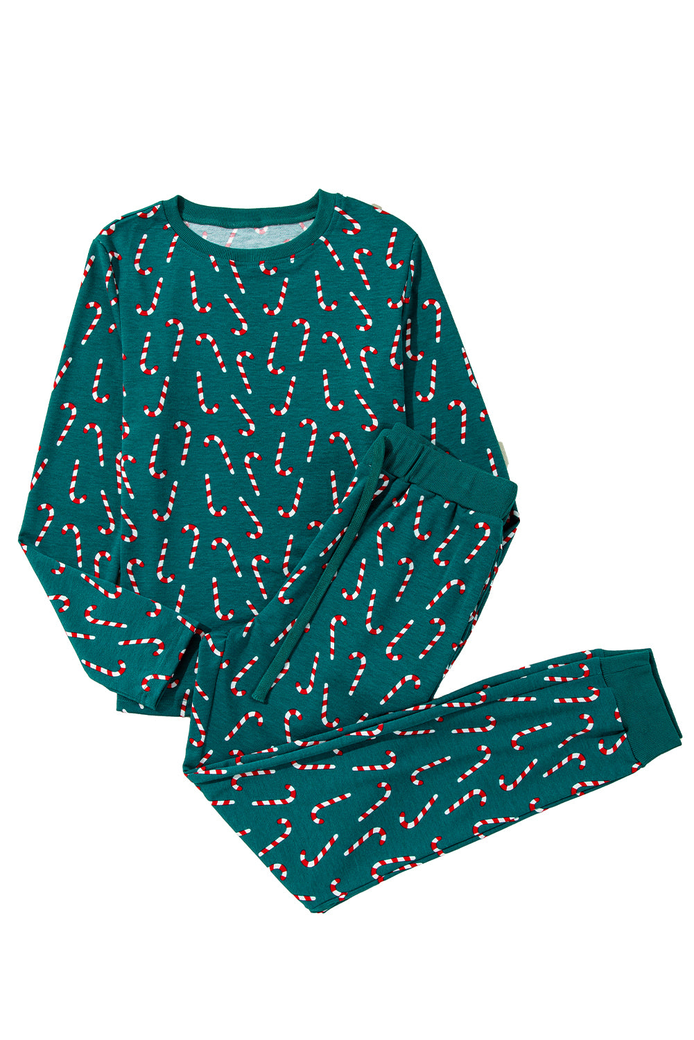 Green Christmas Candy Cane Printed Top and Pants Loungewear Set