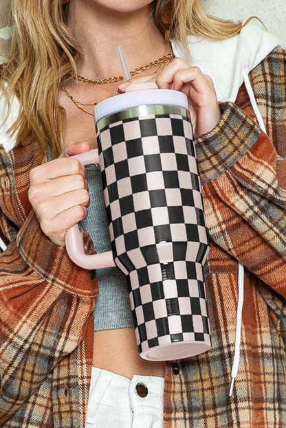 Blackish Green Checkered Print 40oz Tumbler Cup