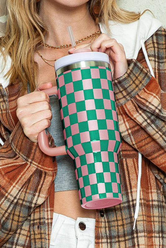 Blackish Green Checkered Print 40oz Tumbler Cup