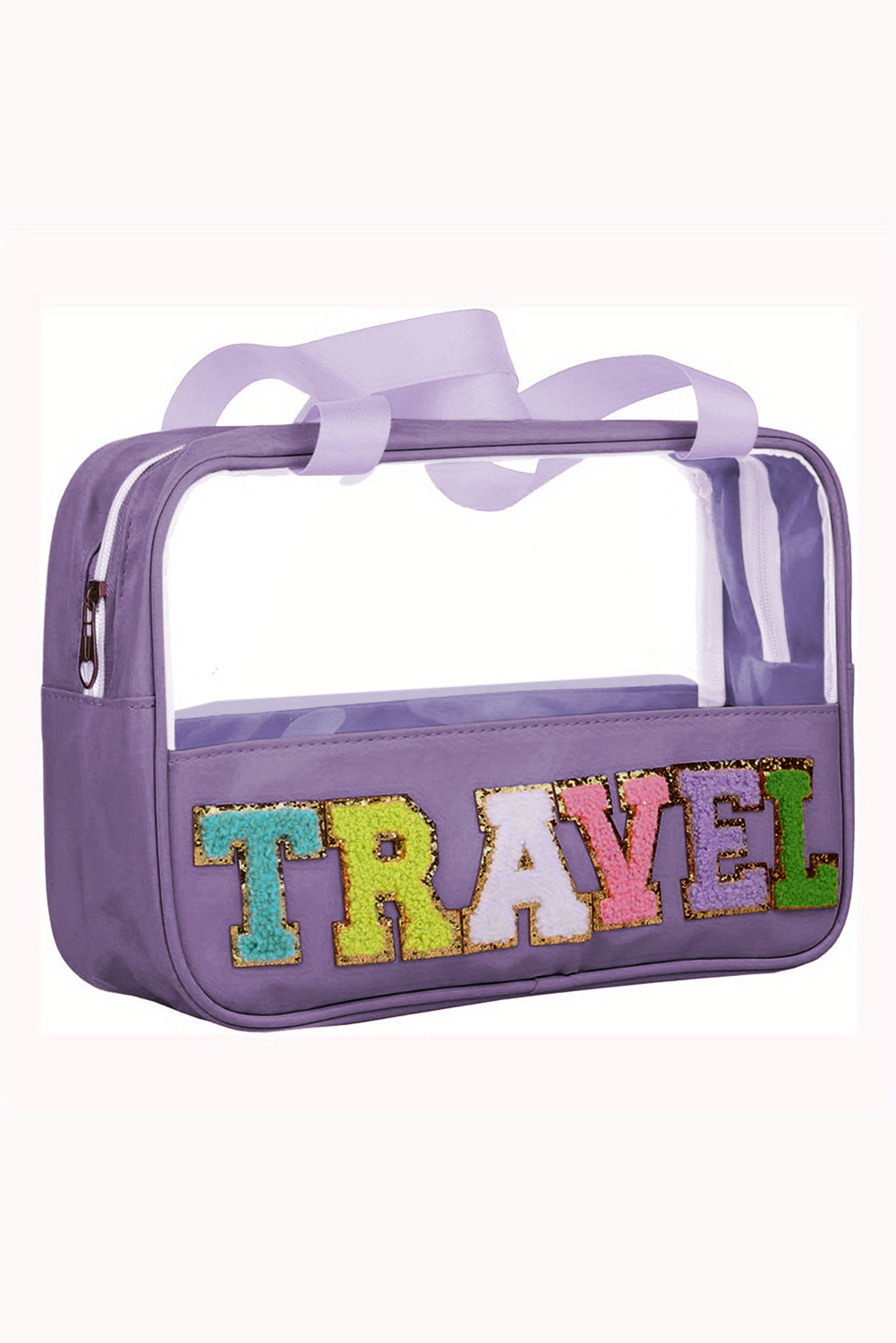 Black TRAVEL Chenille Letter Clear PVC Makeup Bag