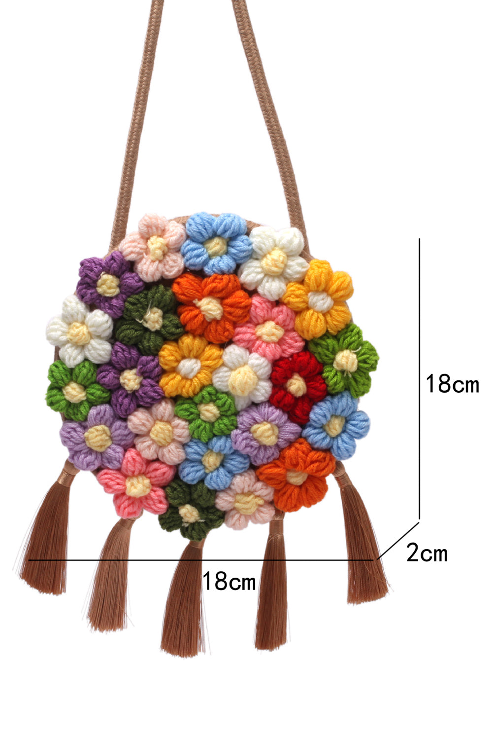 Coffee Colorful Flower Crochet Tasseled Shoulder Bag