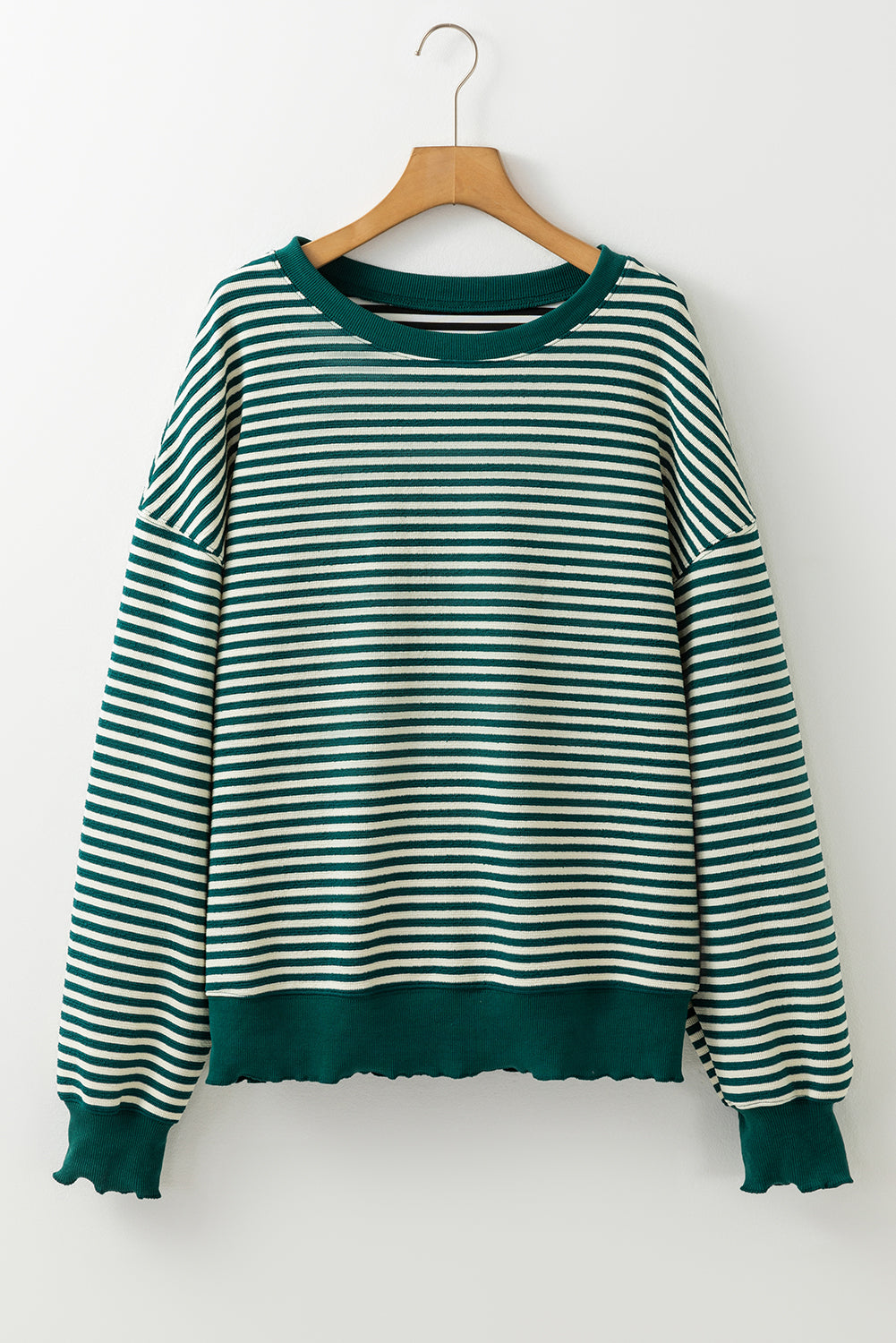 Green Stripe Drop Shoulder Long Sleeve Top