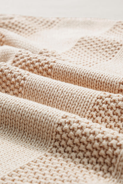 Pale Khaki Solid Color Ribbed Knit Round Neck Sweater