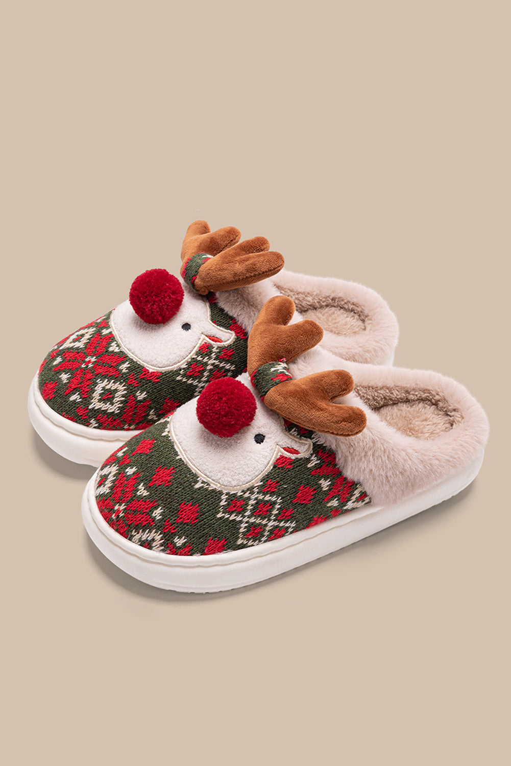 Fiery Red Christmas Cartoon Reindeer Plush Home Slippers(back-order Estimated Shipping Date：11/30/2024)