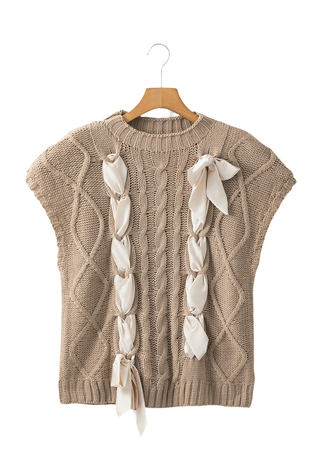 White Sweet Satin Bowknot Cable Knit Top