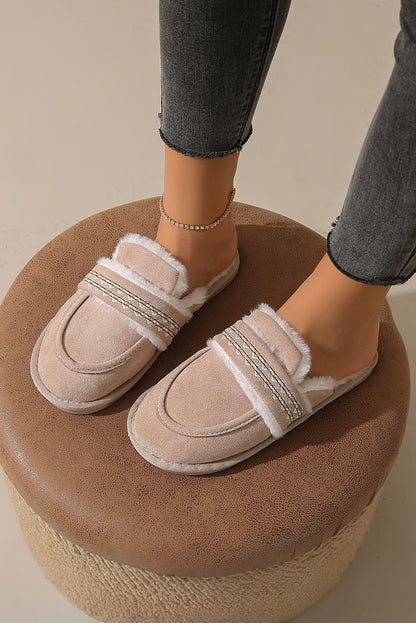 Gray Suede Wavy Striped Plush Lined Home Slippers(back-order Estimated Shipping Date：11/30/2024)