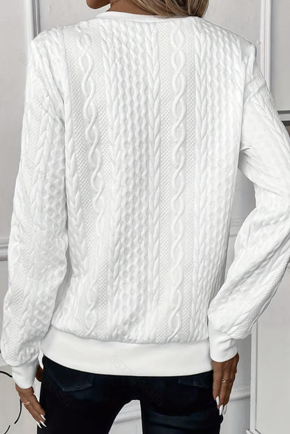 White Casual Zipper Pullover Sweater