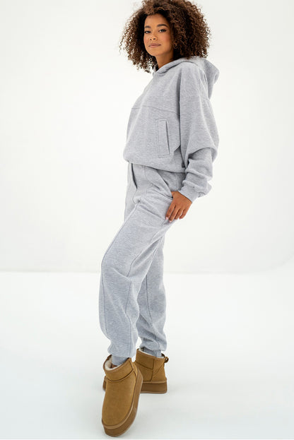 Gray Solid Exposed Seams Hoodie and Jogger Set