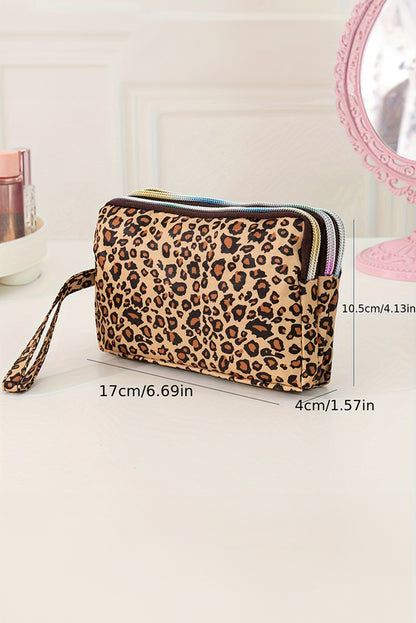 Brown Leopard Print PU Leather Wristlet Zipper Wallet