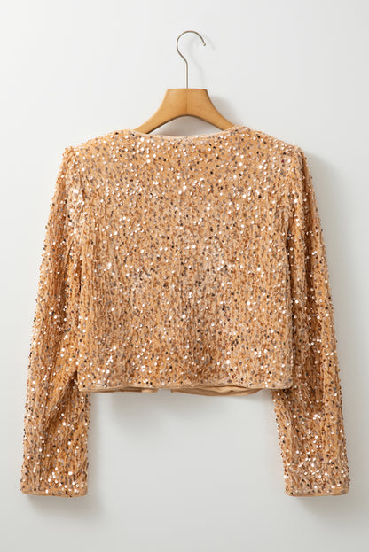 Golden Fleece Sequin Open Front Collarless Jacket