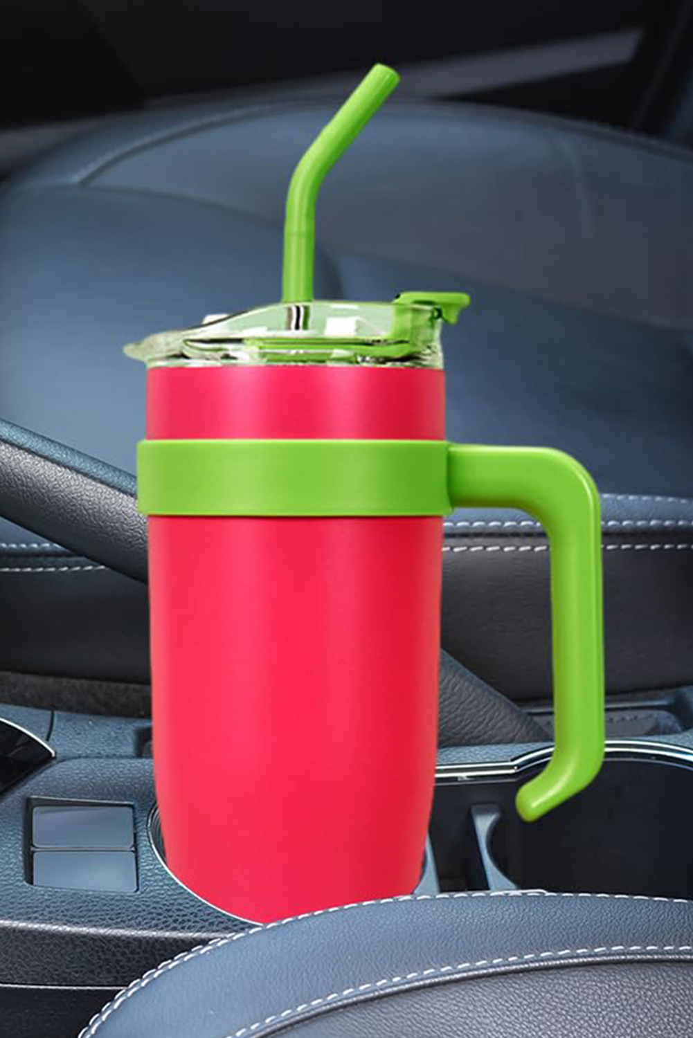 Rose Red Colorblock Tumbler Cup with Lid and Handle