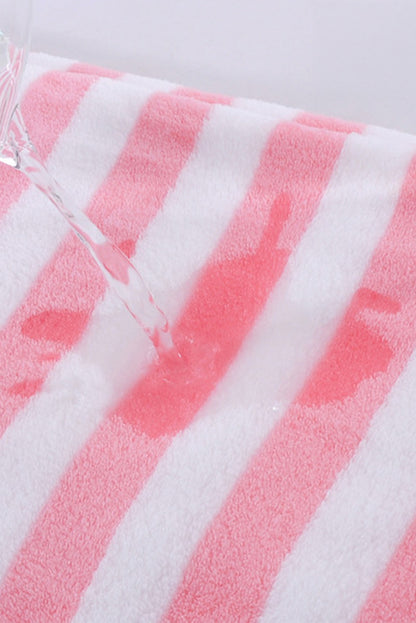 Pink Striped Plush Bath Towel Set