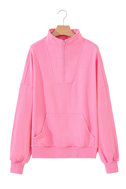 Bonbon Zip-up Stand Neck Kangaroo Pocket Sweatshirt