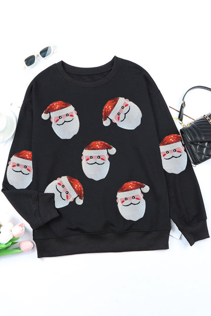 Red Sequins Santa Claus Graphic Christmas Sweatshirt