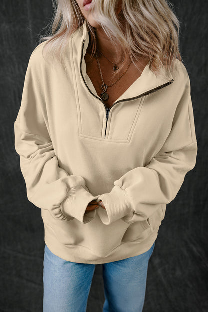 Bonbon Zip-up Stand Neck Kangaroo Pocket Sweatshirt