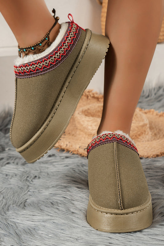 Sage Green Suede Contrast Round Toe Plush Lined Flats(back-order Estimated Shipping Date：11/30/2024)