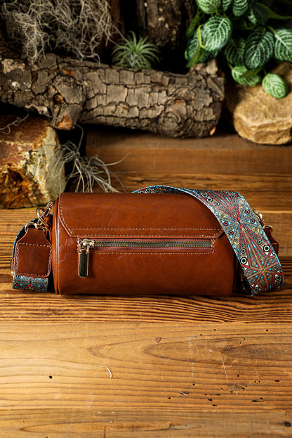 Chestnut PU Leather Vintage Cylinder Crossbody Bag