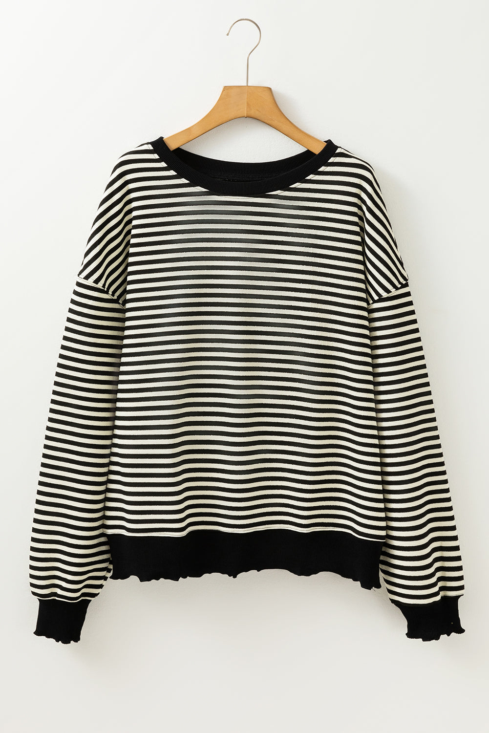 Green Stripe Drop Shoulder Long Sleeve Top