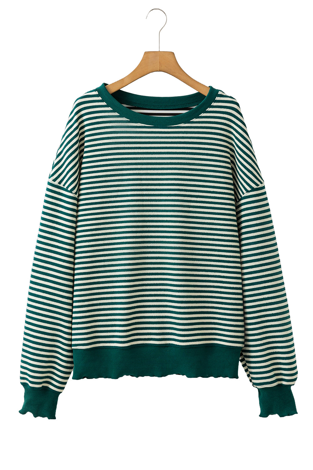 Green Stripe Drop Shoulder Long Sleeve Top