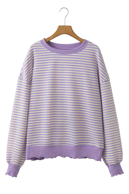 Green Stripe Drop Shoulder Long Sleeve Top