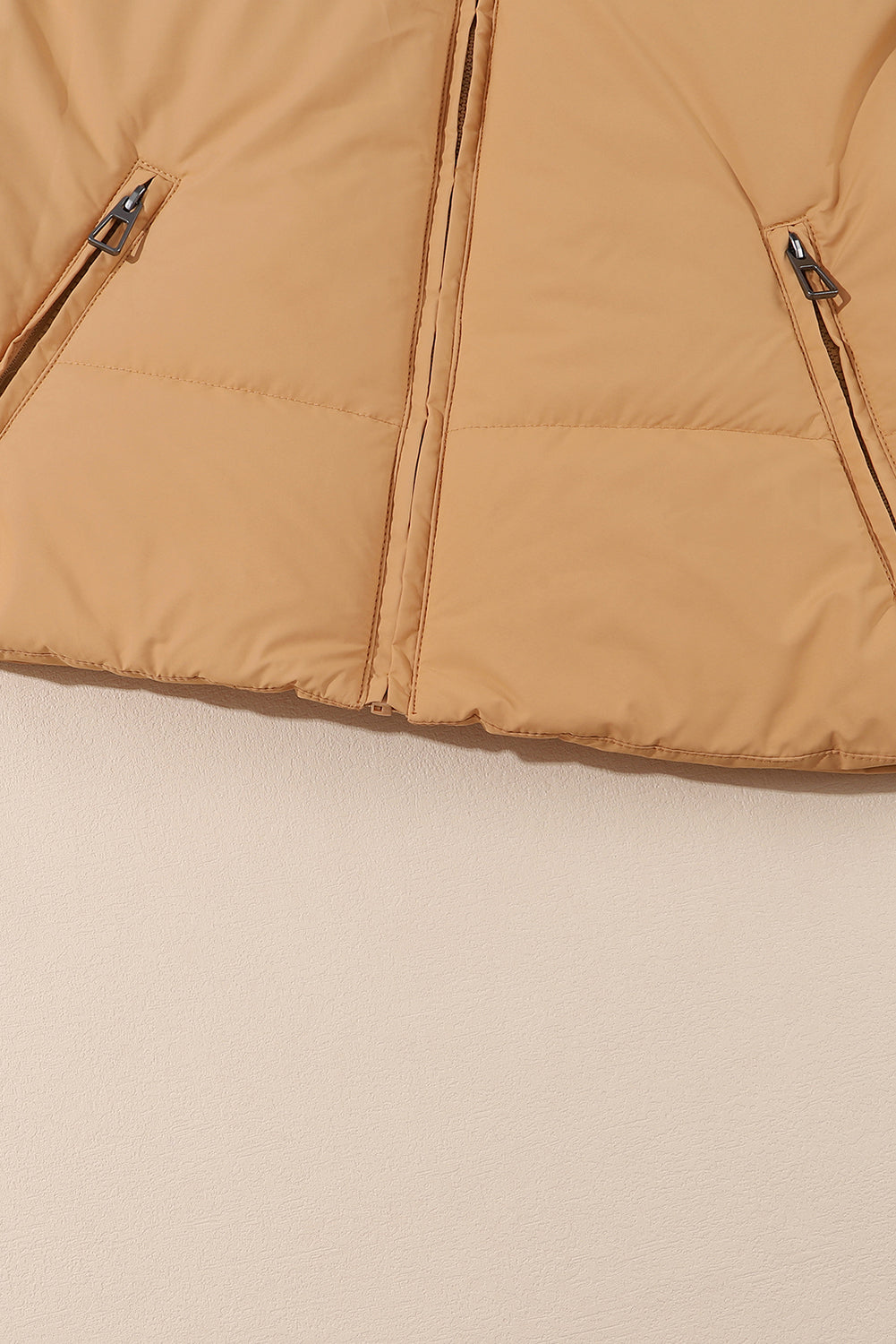 Brown Solid Zip Up Pocketed Puffer Coat