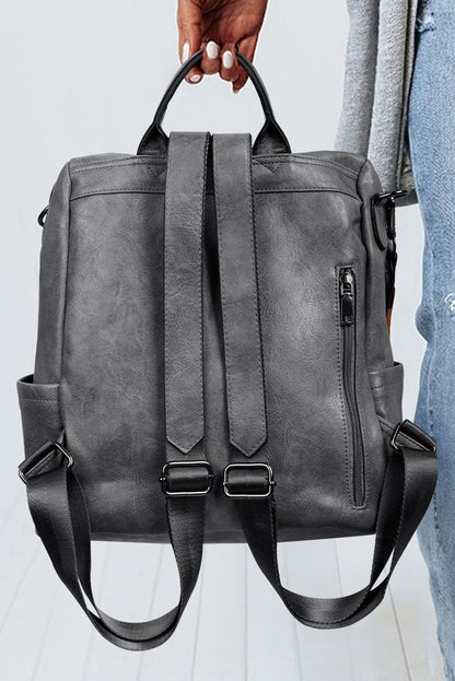 Medium Grey Retro PU Leather Backpack