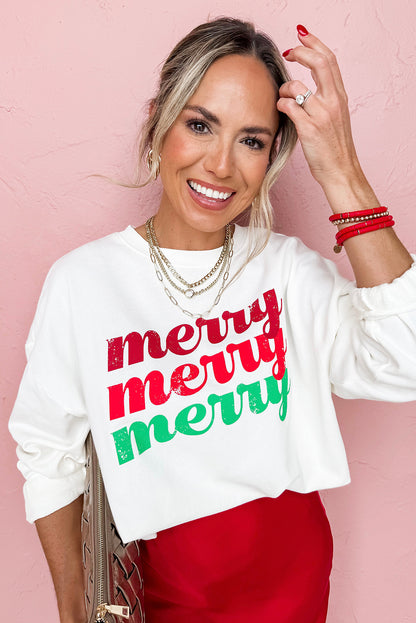 Beige merry merry merry Christmas Wish Printed Sweatshirt