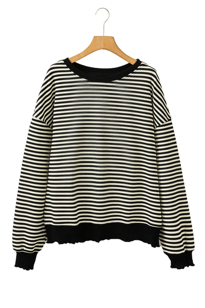 Green Stripe Drop Shoulder Long Sleeve Top