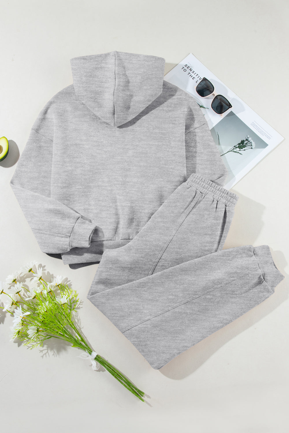 Gray Solid Exposed Seams Hoodie and Jogger Set