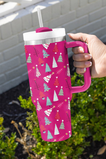 White Cartoon Christmas Tree Printed Thermos Cup