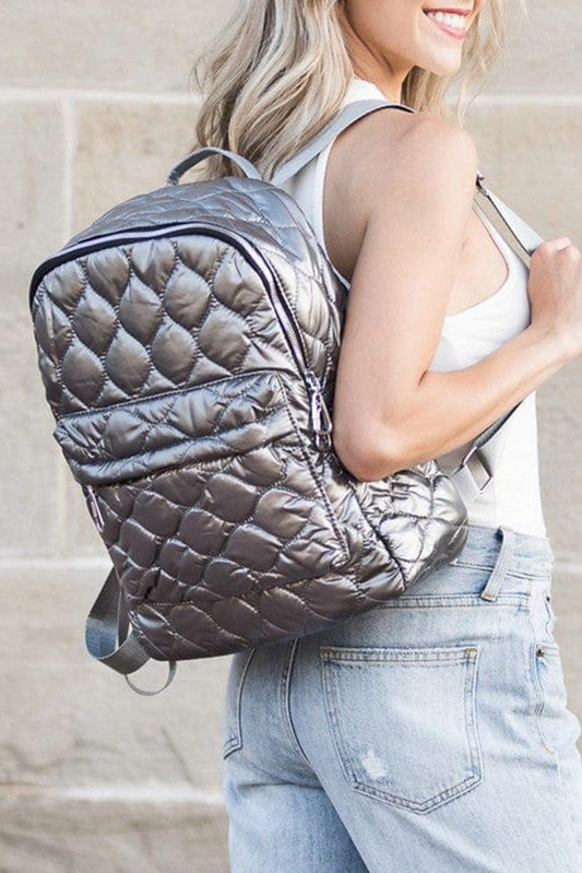 Silvery Solid Color Quilted Zipped Backpack (back-order Estimated Shipping Date：11/30/2024)