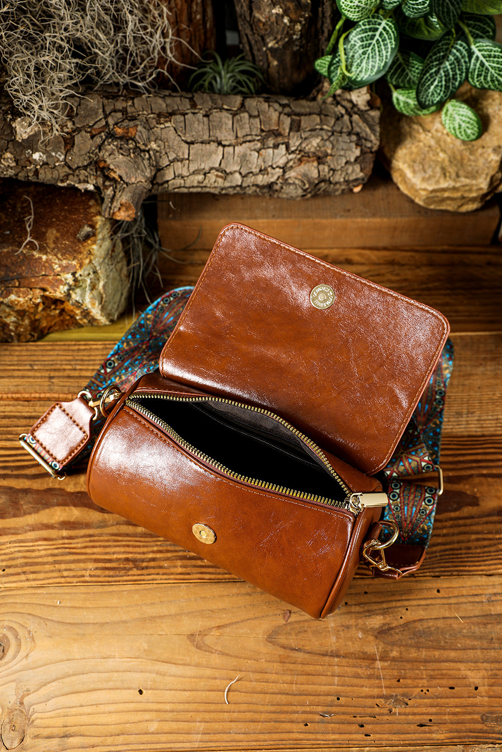 Chestnut PU Leather Vintage Cylinder Crossbody Bag