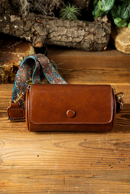 Chestnut PU Leather Vintage Cylinder Crossbody Bag