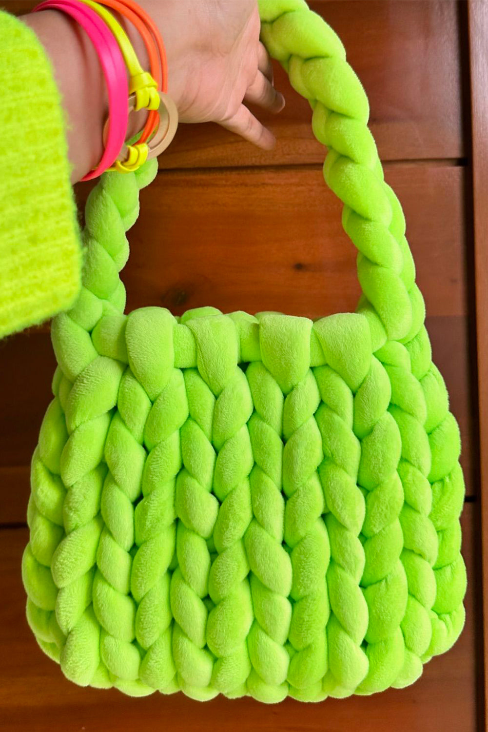 Pear Green Woven Chunky Yarn Tote Bag