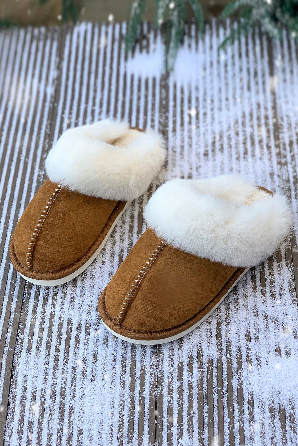 Camel Suede Plush Thick Sole Slides Shoes(back-order Estimated Shipping Date：11/30/2024)