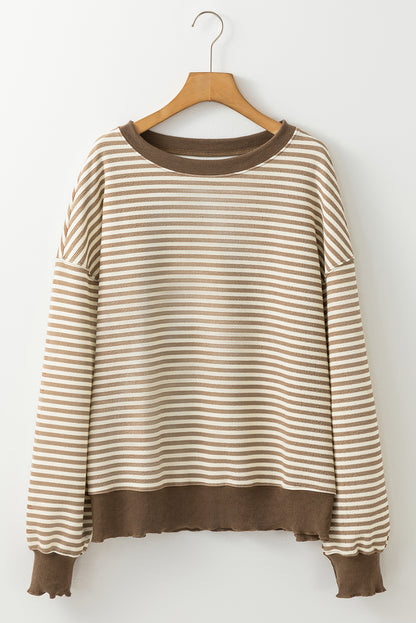 Green Stripe Drop Shoulder Long Sleeve Top