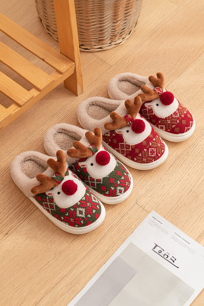 Fiery Red Christmas Cartoon Reindeer Plush Home Slippers(back-order Estimated Shipping Date：11/30/2024)