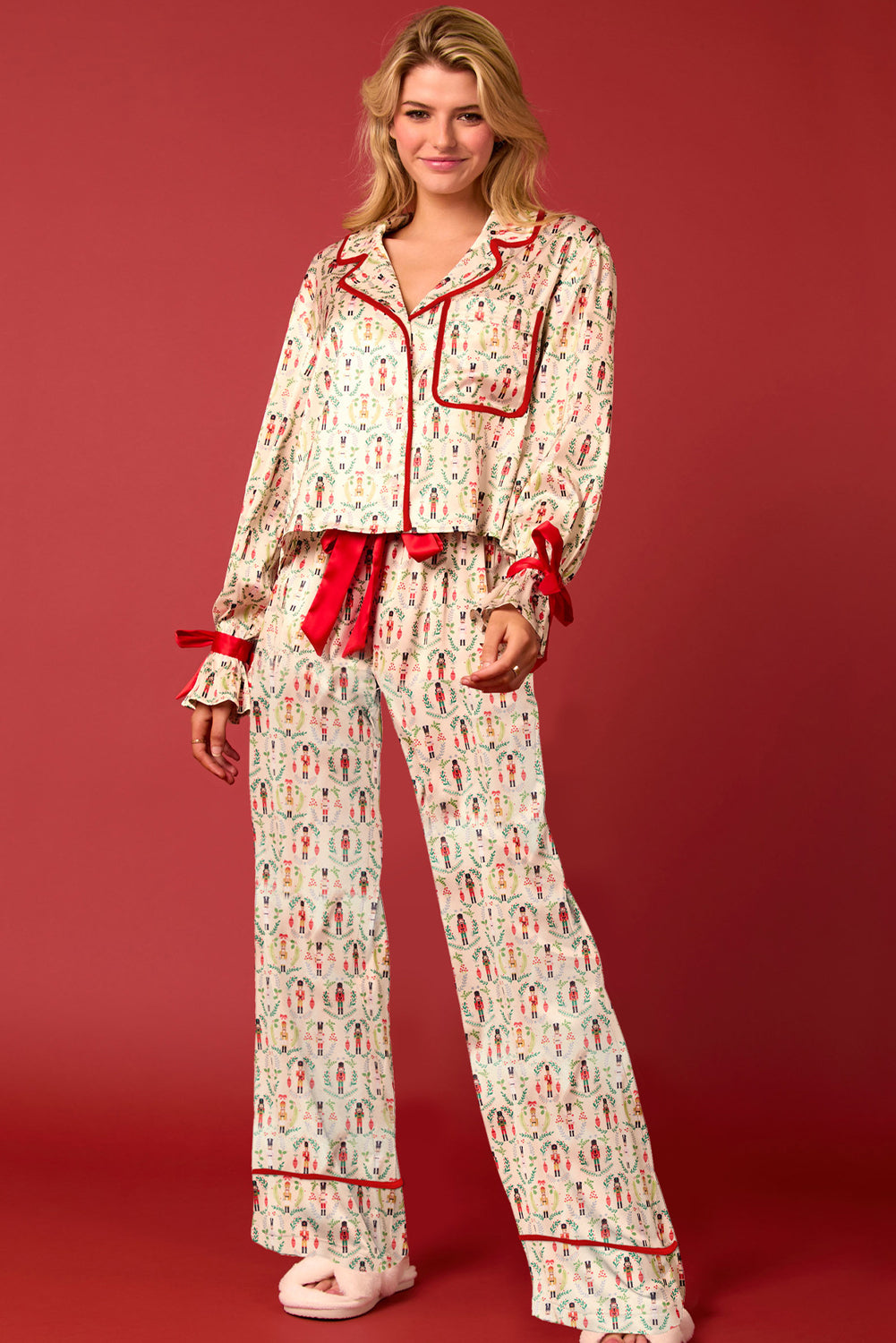 Khaki Nutcracker Long Sleeve Christmas Pajama Sets